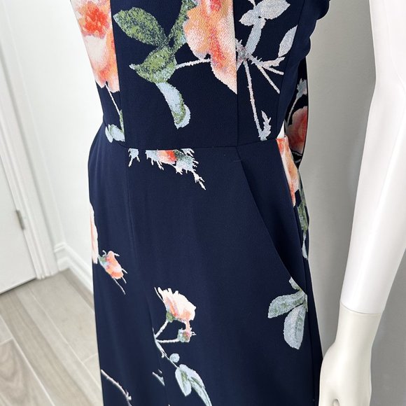 Aritzia Wilfred Ecoulement Floral Jumpsuit Cropped Wide Leg Royal Navy/Rosso - Picture 7 of 14